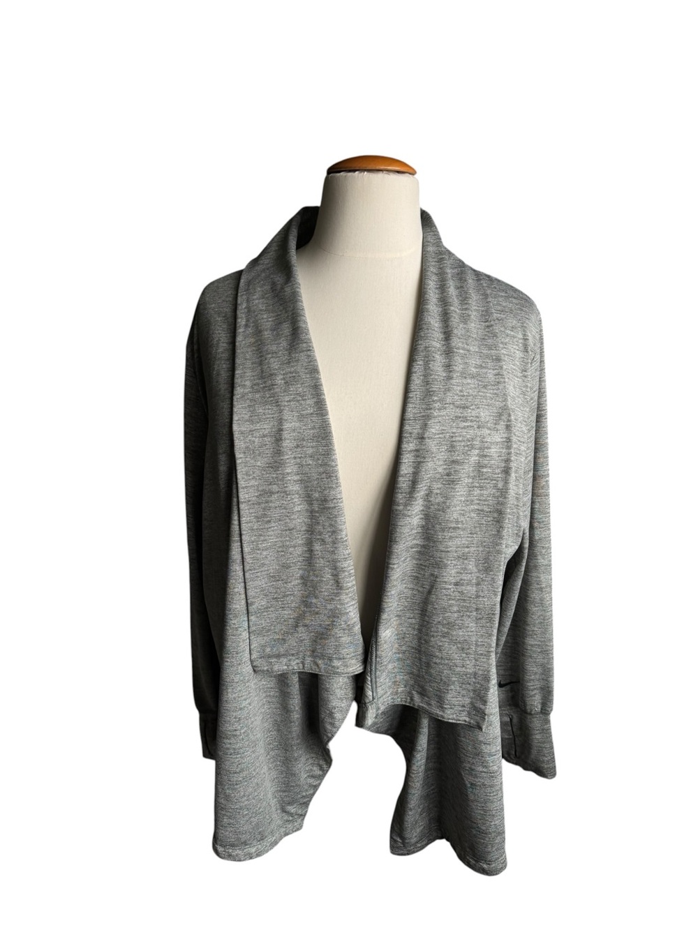 Nike Dri-FIT Women’s 2X Gray Heather Open Front Draped Cardigan Jacket